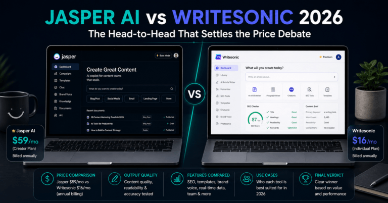 Jasper AI vs Writesonic 2026 comparison — pricing, output quality and verdict