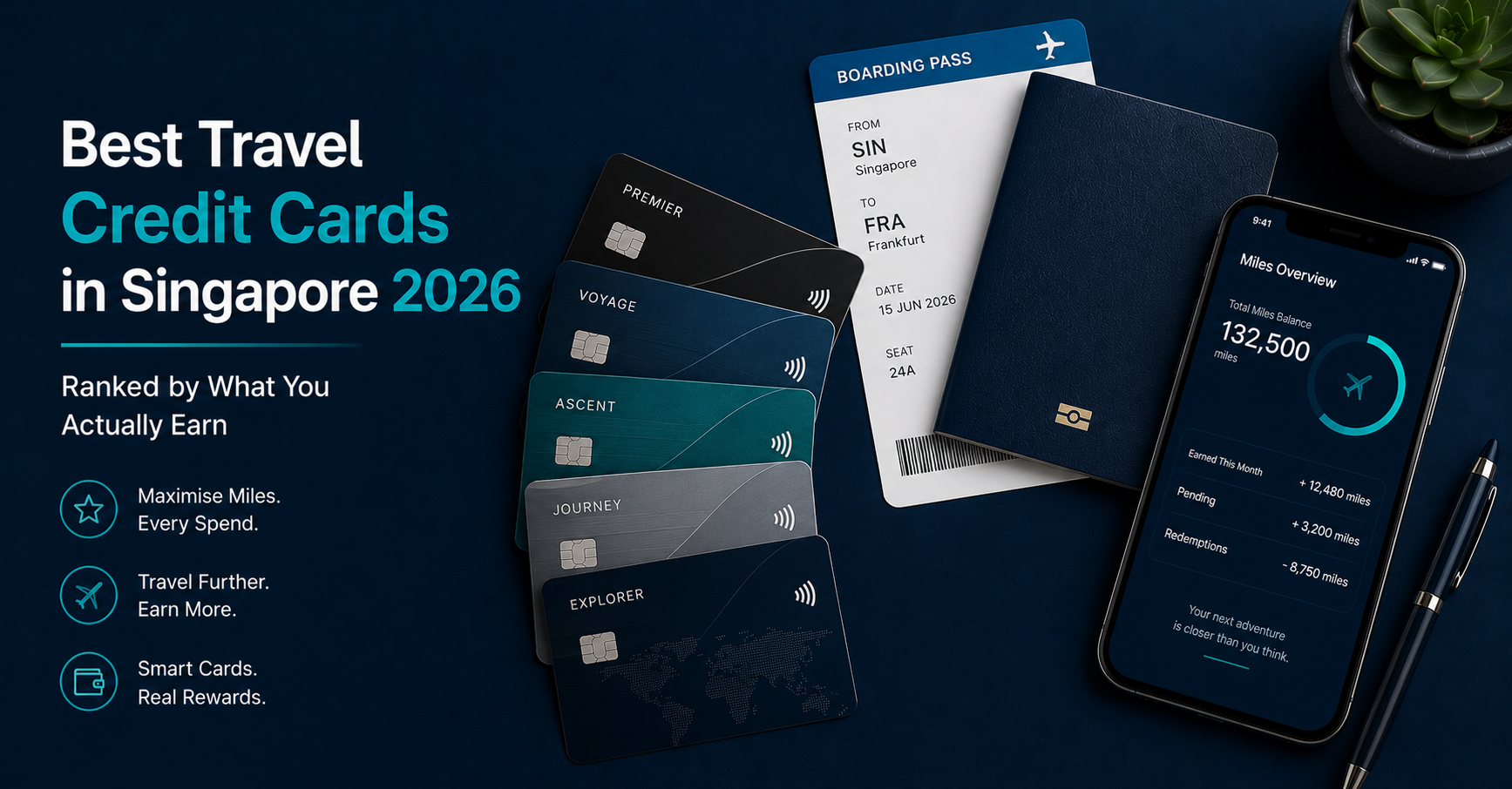 Best travel credit cards Singapore 2026 ranked by miles earn rate showing top five cards for Singapore residents