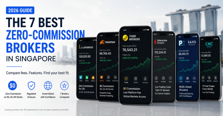 Comparison of zero commission stock brokerage apps in Singapore on a smartphone