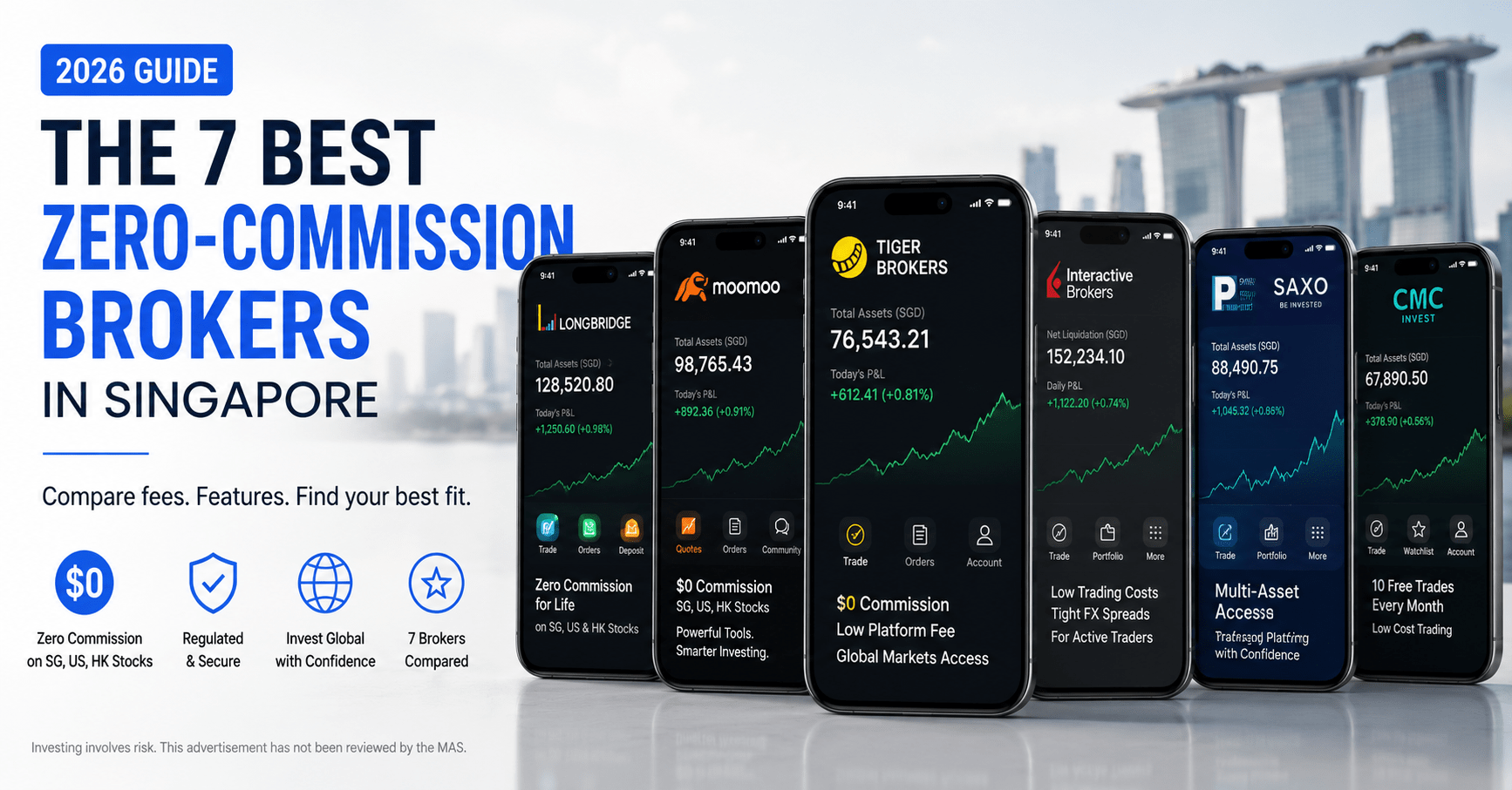 Comparison of zero commission stock brokerage apps in Singapore on a smartphone