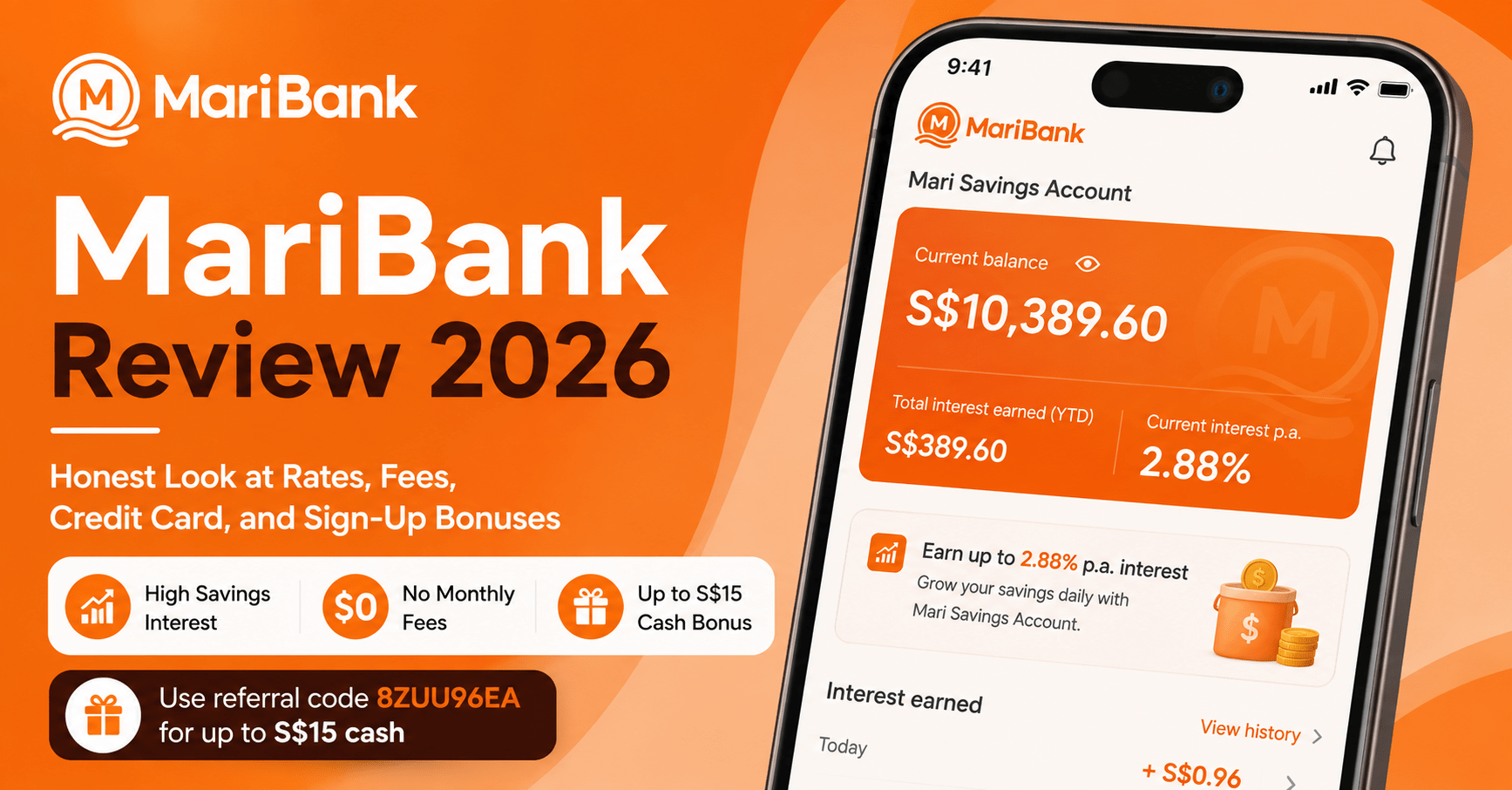 MariBank app open on smartphone showing Mari Savings Account interest rate dashboard Singapore 2026