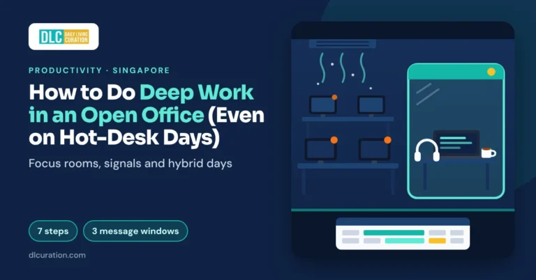 Deep work in an open office: hot desks, aircon vent and a quiet focus pod