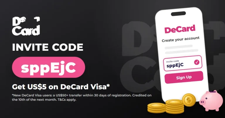 How to use DeCard referral code sppEjC: get US$5 on DeCard Visa, phone sign-up screen with invite code