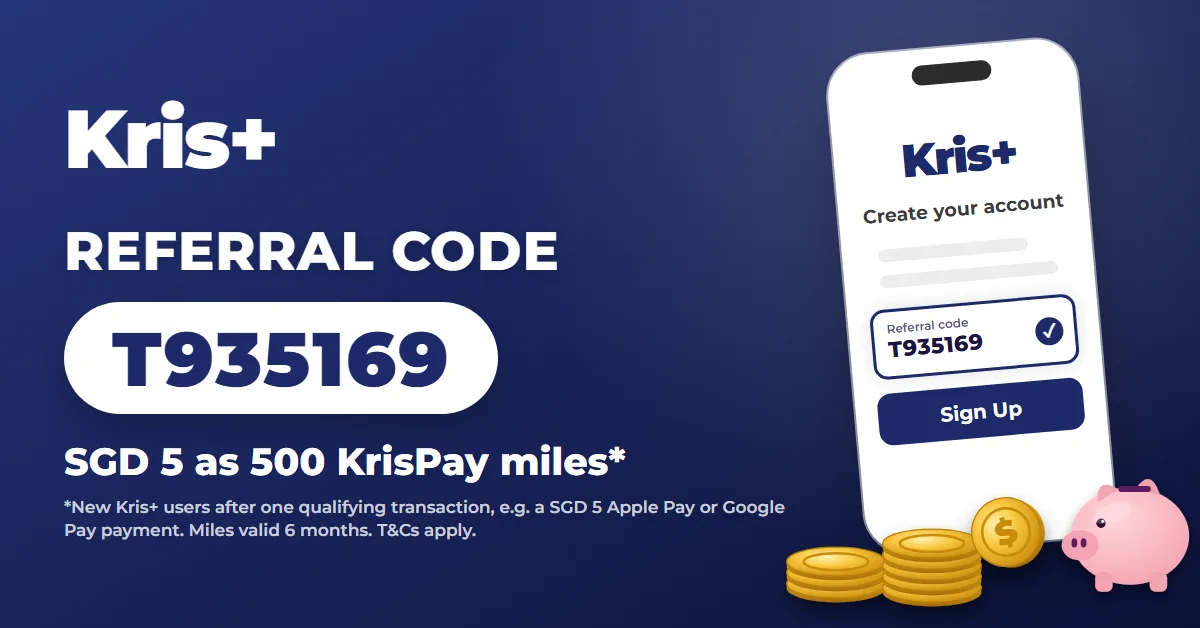 How to use Kris+ referral code T935169: SGD 5 as 500 KrisPay miles, phone sign-up screen with code