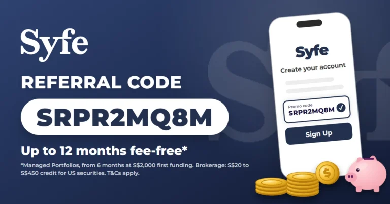 How to use Syfe referral code SRPR2MQ8M: up to 12 months fee-free, phone sign-up screen with code applied