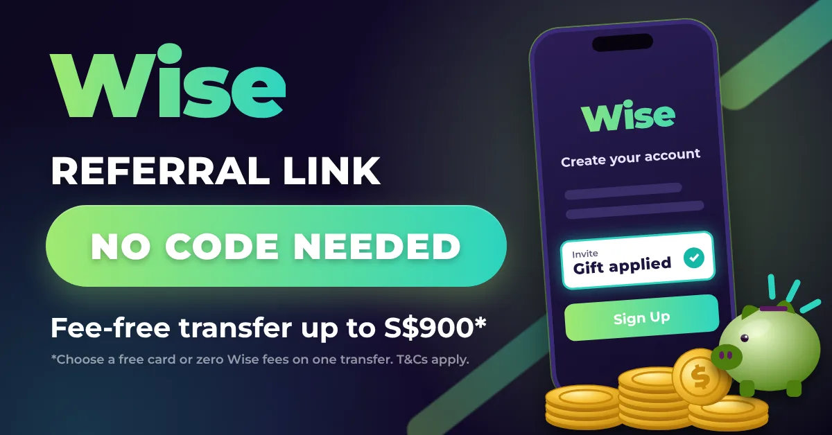 How to use Wise referral link: phone sign-up screen showing the gift applied, gold coins and piggy bank