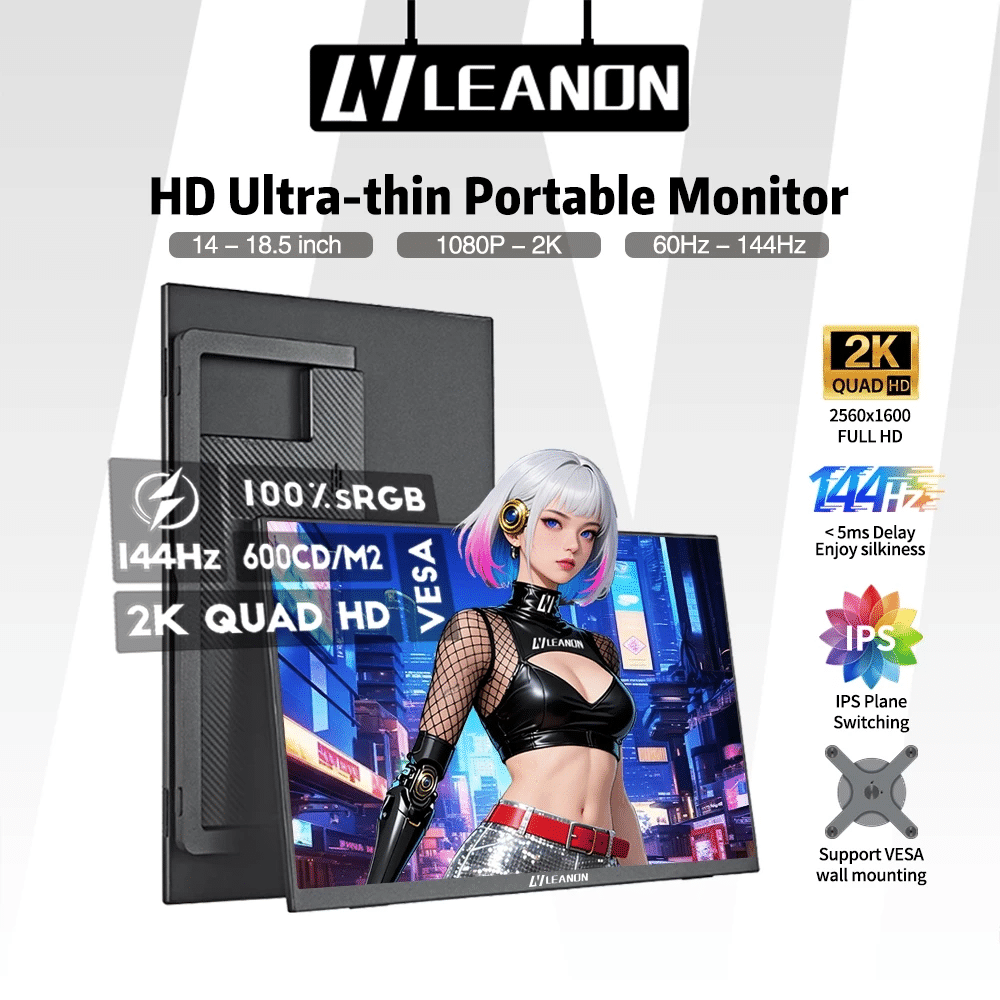 LEANON Portable Monitor for Laptop 14–18.5" FHD IPS USB-C HDMI | Touch / 144Hz Options | SG Stock