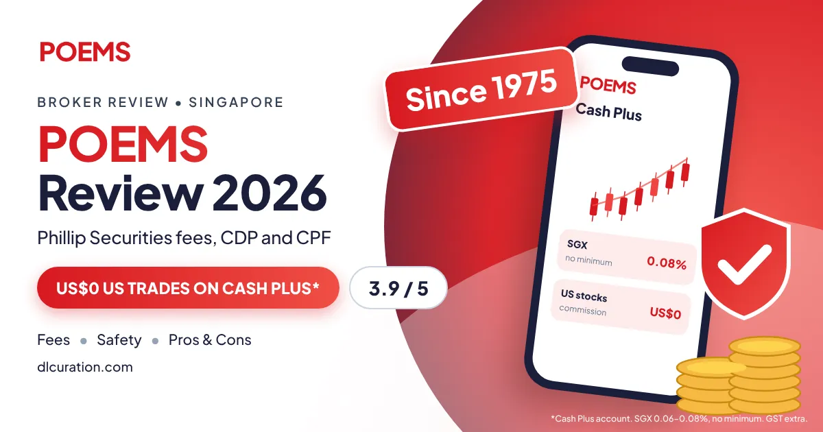 POEMS review 2026 banner with phone showing a stock chart, since 1975 badge and shield