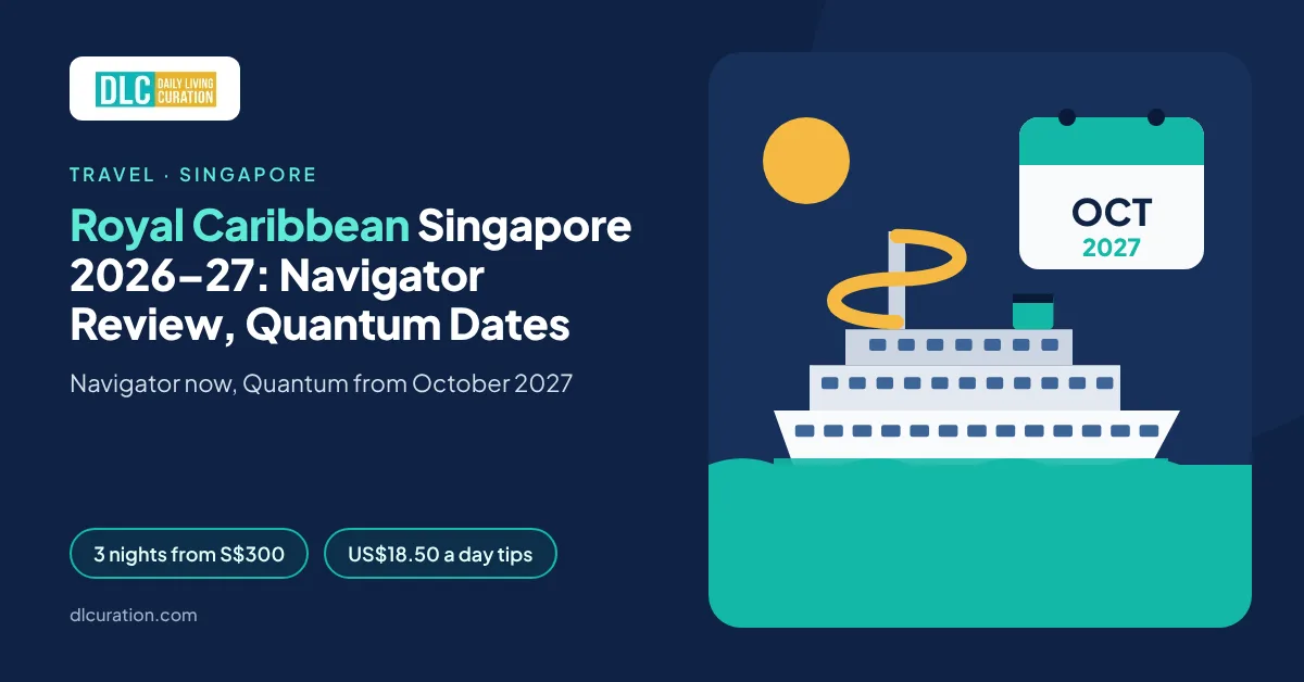 Royal Caribbean Singapore banner with cruise ship, water slide and October 2027 calendar card