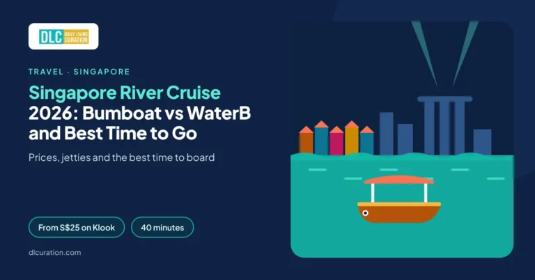 Singapore River Cruise banner with bumboat at night, shophouses and lit-up bay towers